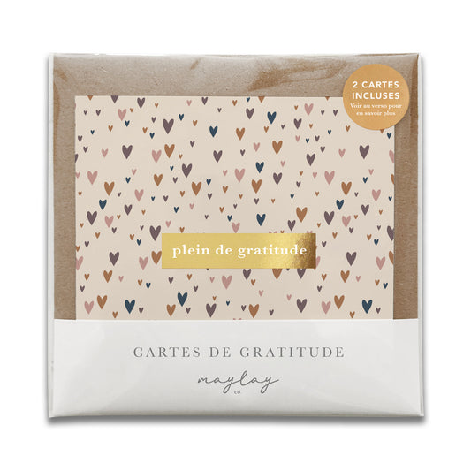 French Little Hearts  « Plein de Gratitude » — Cartes de Gratitude (Ensemble de 2) — Cartes à Transmettre
