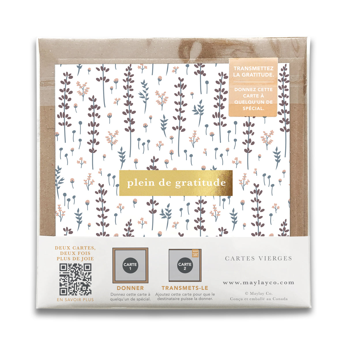French Lovely Lavender Floral  « Plein de Gratitude » — Cartes de Gratitude (Ensemble de 2) — Cartes à Transmettre