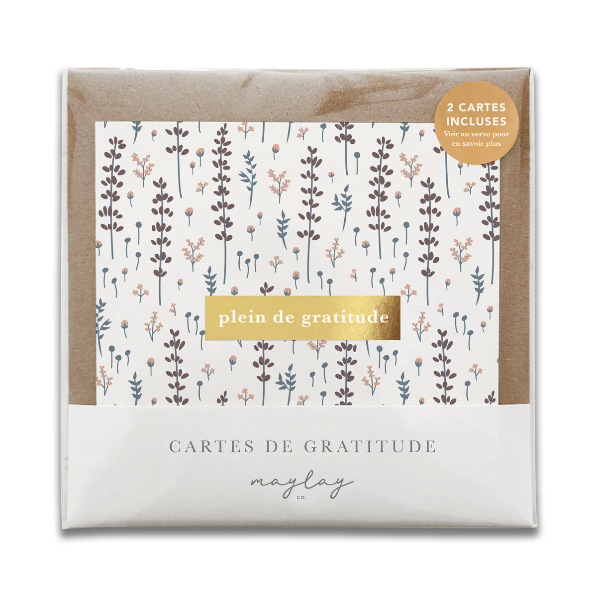 French Lovely Lavender Floral  « Plein de Gratitude » — Cartes de Gratitude (Ensemble de 2) — Cartes à Transmettre
