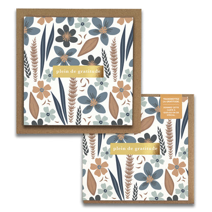 French Misty Bloom Floral  « Plein de Gratitude » — Cartes de Gratitude (Ensemble de 2) — Cartes à Transmettre