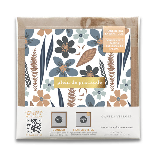 French Misty Bloom Floral  « Plein de Gratitude » — Cartes de Gratitude (Ensemble de 2) — Cartes à Transmettre