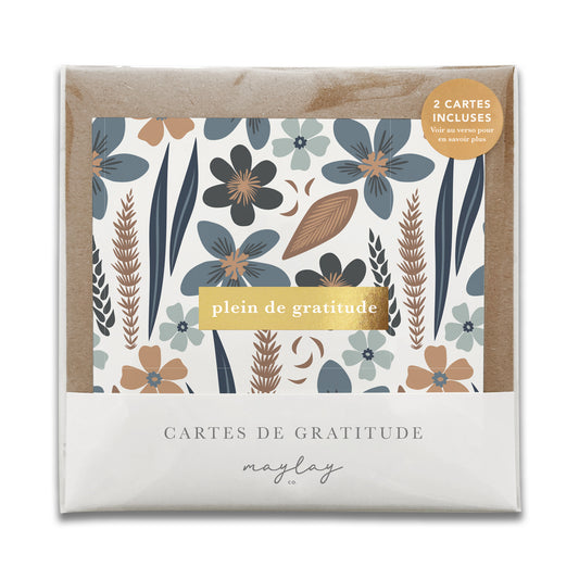 French Misty Bloom Floral  « Plein de Gratitude » — Cartes de Gratitude (Ensemble de 2) — Cartes à Transmettre