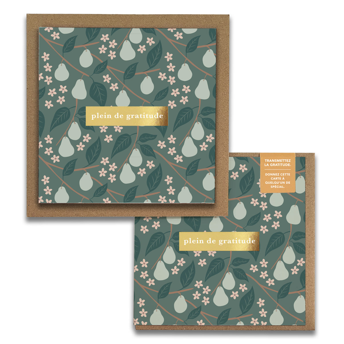 French Pears Floral  « Plein de Gratitude » — Cartes de Gratitude (Ensemble de 2) — Cartes à Transmettre