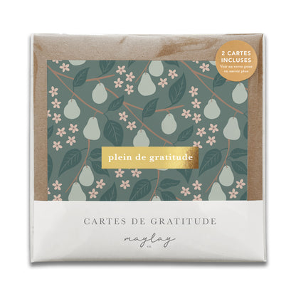 French Pears Floral  « Plein de Gratitude » — Cartes de Gratitude (Ensemble de 2) — Cartes à Transmettre