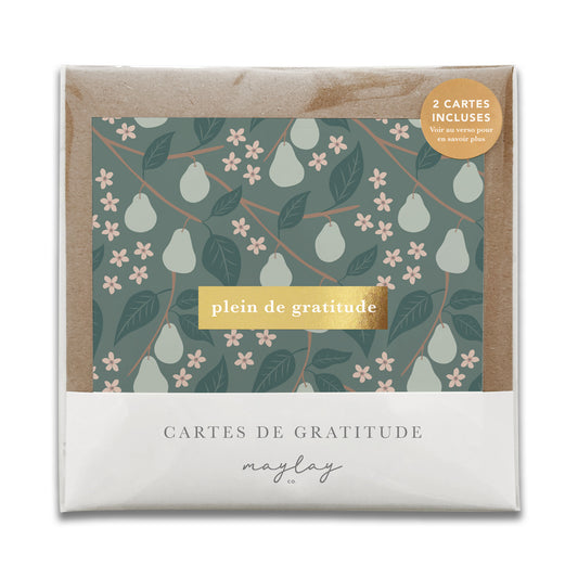 French Pears Floral  « Plein de Gratitude » — Cartes de Gratitude (Ensemble de 2) — Cartes à Transmettre