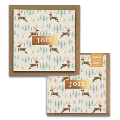 French Reindeer Forest Holiday "JOIE" — Cartes de Gratitude Édition des Fêtes (Ensemble de 2) — Carte de Noël