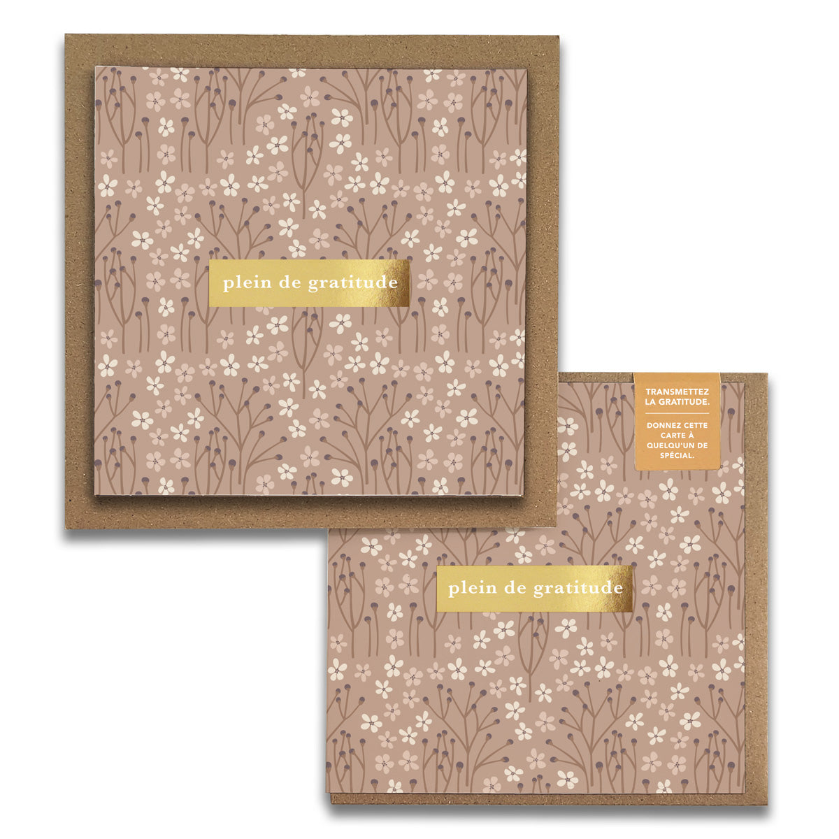French Tranquility Floral  « Plein de Gratitude » — Cartes de Gratitude (Ensemble de 2) — Cartes à Transmettre