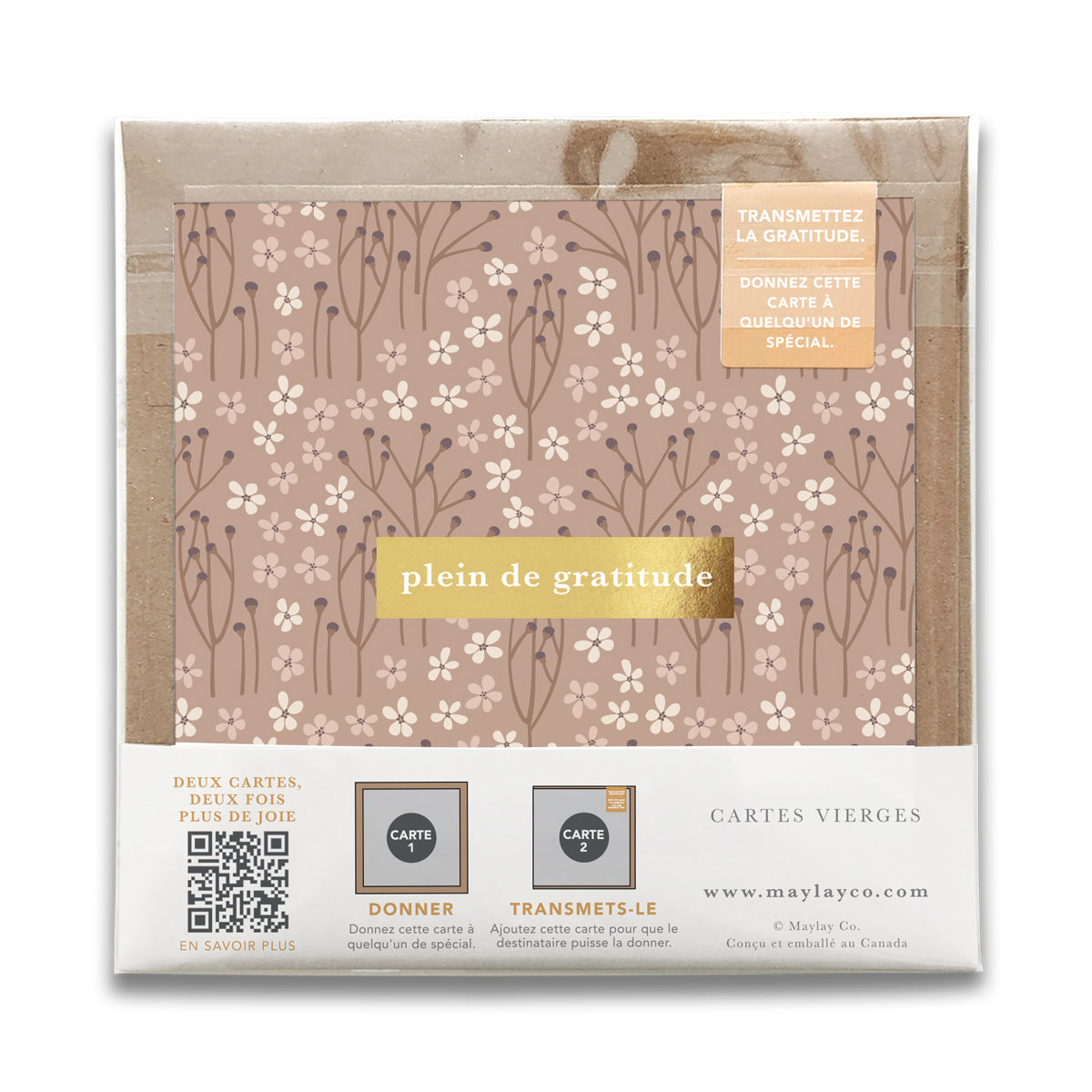 French Tranquility Floral  « Plein de Gratitude » — Cartes de Gratitude (Ensemble de 2) — Cartes à Transmettre