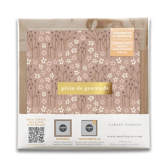 French Tranquility Floral  « Plein de Gratitude » — Cartes de Gratitude (Ensemble de 2) — Cartes à Transmettre