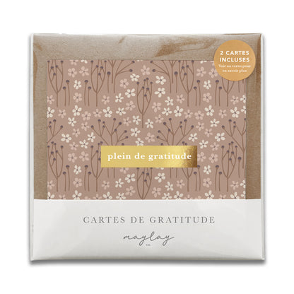 French Tranquility Floral  « Plein de Gratitude » — Cartes de Gratitude (Ensemble de 2) — Cartes à Transmettre