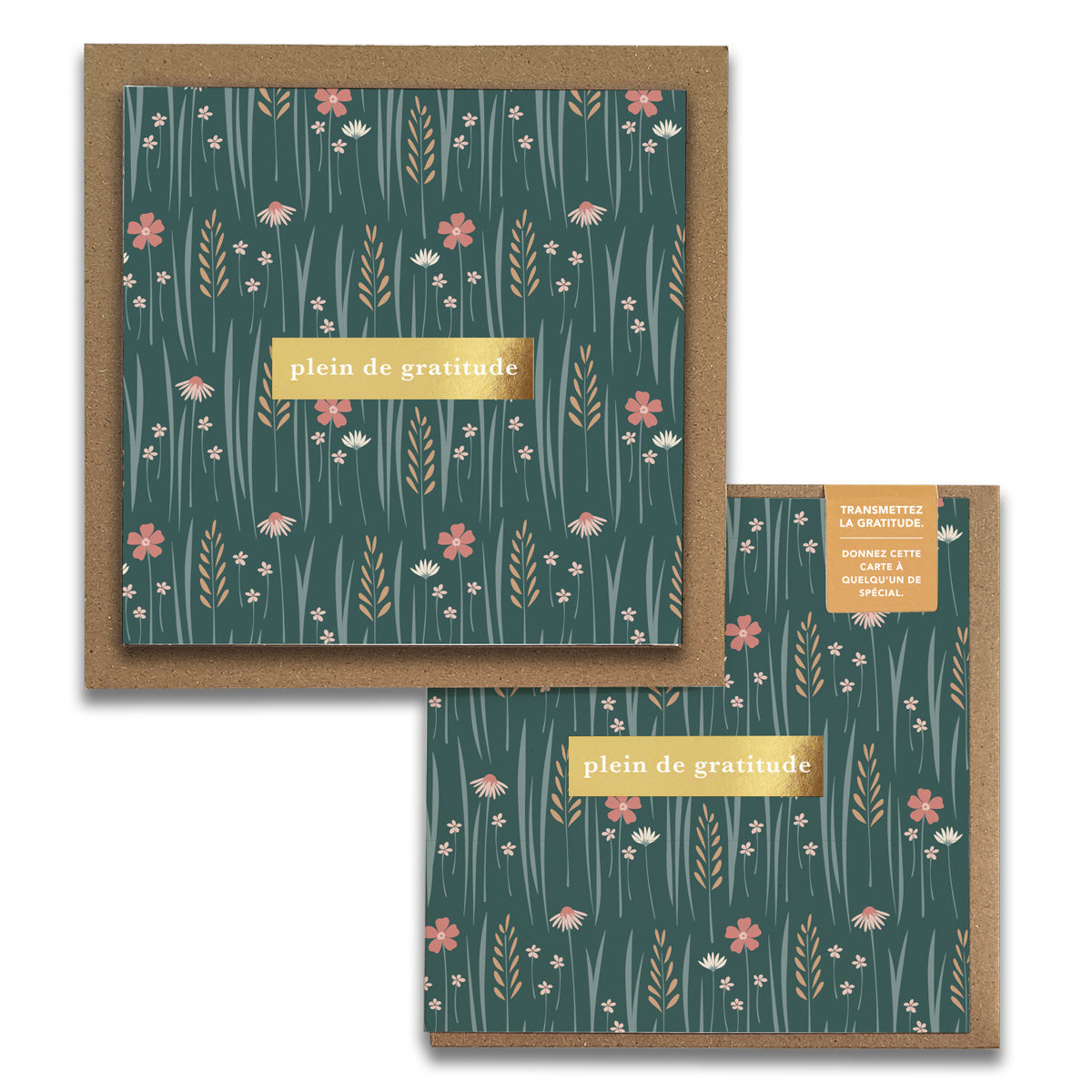French Wildflowers Floral  « Plein de Gratitude » — Cartes de Gratitude (Ensemble de 2) — Cartes à Transmettre