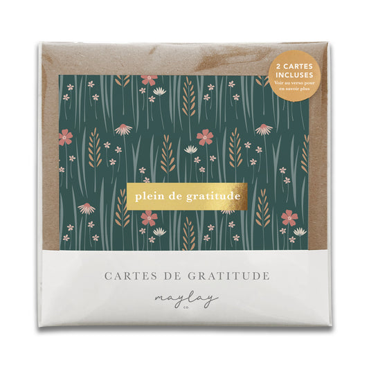 French Wildflowers Floral  « Plein de Gratitude » — Cartes de Gratitude (Ensemble de 2) — Cartes à Transmettre