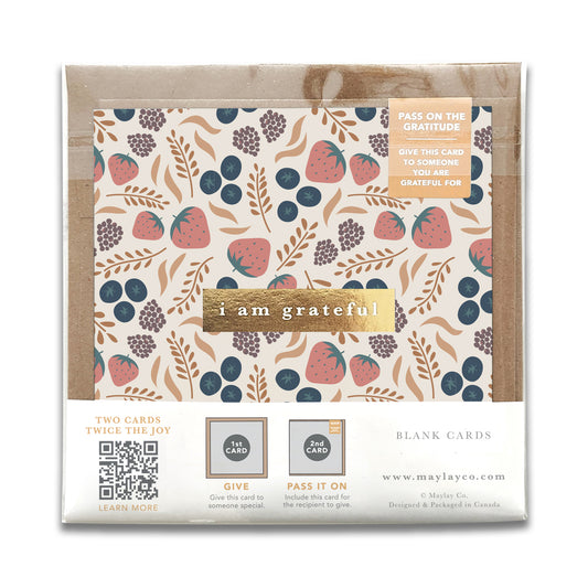 Fruity "I Am Grateful" Gratitude Greeting Cards (Set of 2) — Pay-It-Forward Thank You Cards