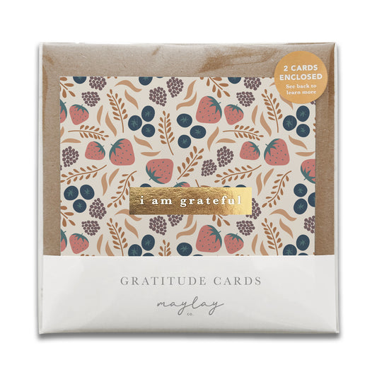 Fruity "I Am Grateful" Gratitude Greeting Cards (Set of 2) — Pay-It-Forward Thank You Cards