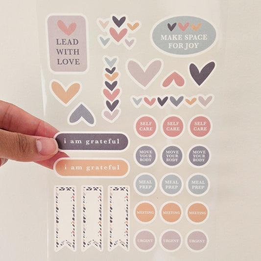 Heartwood Hearts Washi Planner Stickers — Mindful Sticker Sheet for Planners, Journals & Bullet Journaling