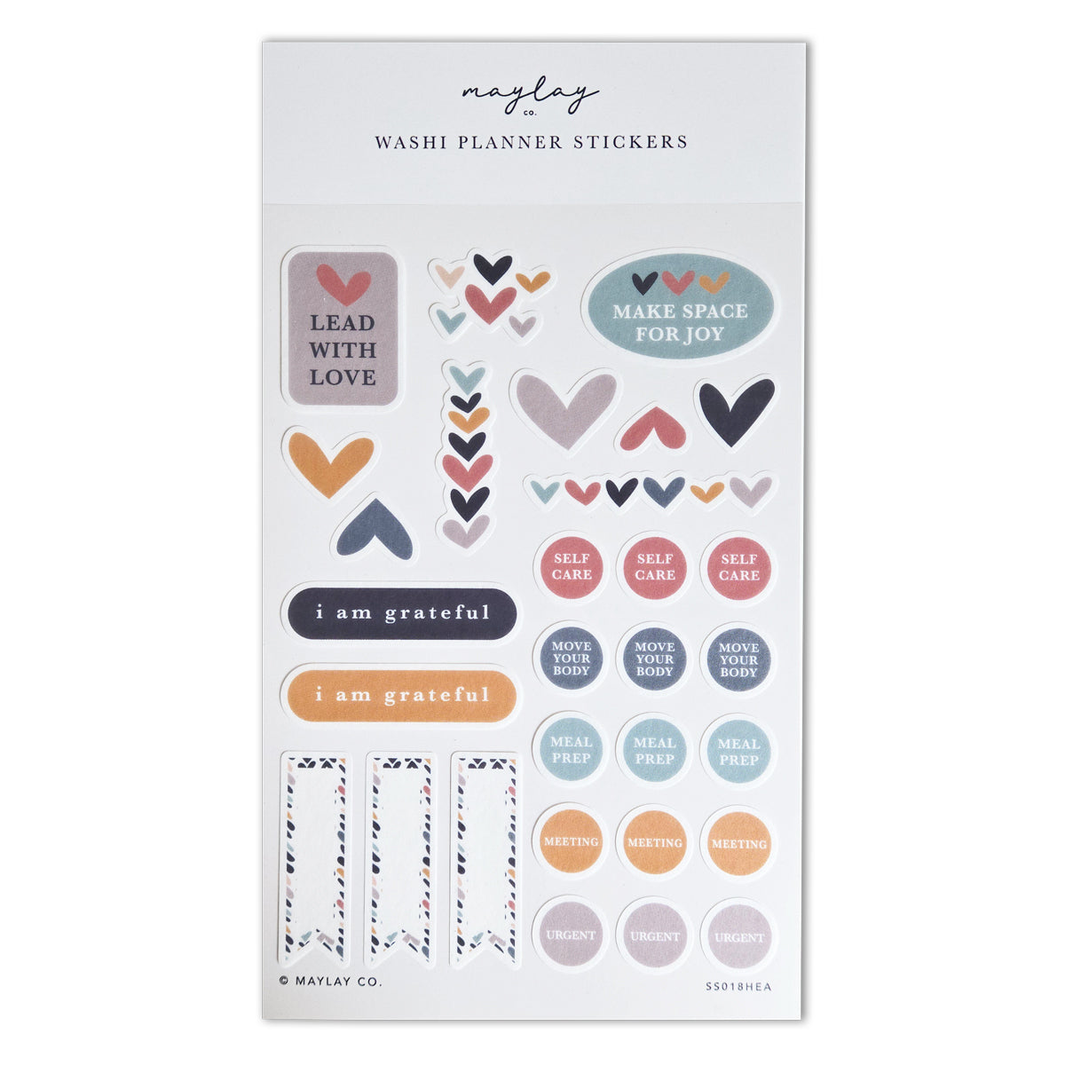 Heartwood Hearts Washi Planner Stickers — Mindful Sticker Sheet for Planners, Journals & Bullet Journaling