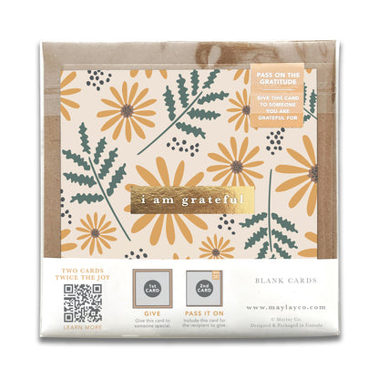 Hello Daisy Floral "I Am Grateful" Gratitude Greeting Cards (Set of 2) — Pay-It-Forward Thank You Cards