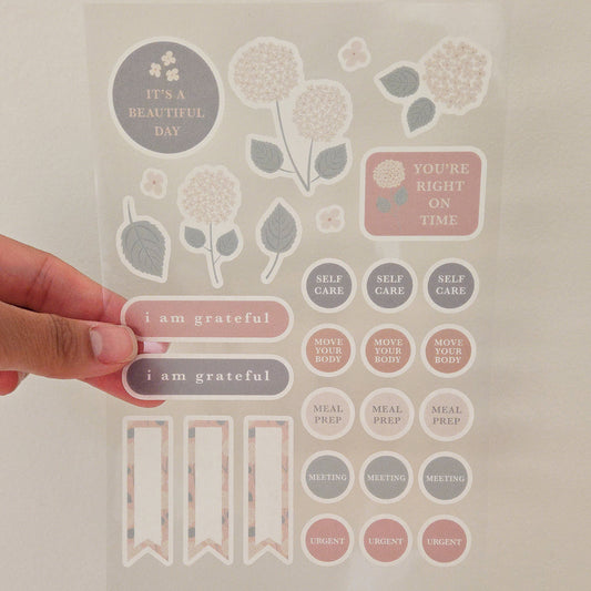 Hydrangeas Floral Washi Planner Stickers — Mindful Sticker Sheet for Planners, Journals & Bullet Journaling