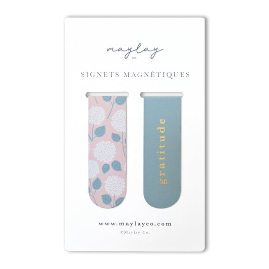 French Hydrangeas « Gratitude » Signets Magnétiques / Magnetic Bookmarks (Ensemble de 2) — Pour Livres, Journaux et Agendas