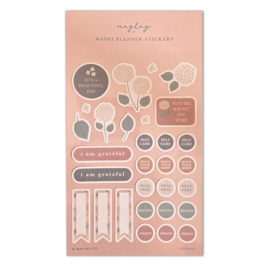 Hydrangeas Floral Washi Planner Stickers — Mindful Sticker Sheet for Planners, Journals & Bullet Journaling