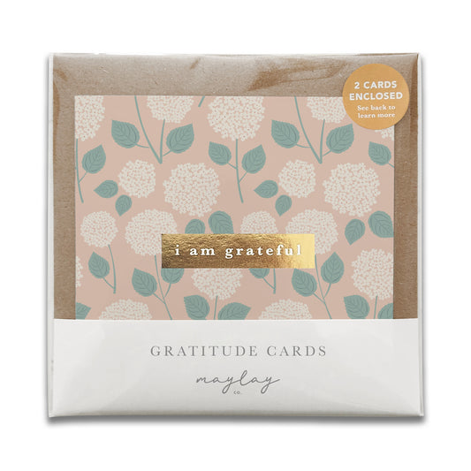 Hydrangeas Floral "I Am Grateful" Gratitude Greeting Cards (Set of 2) — Pay-It-Forward Thank You Cards