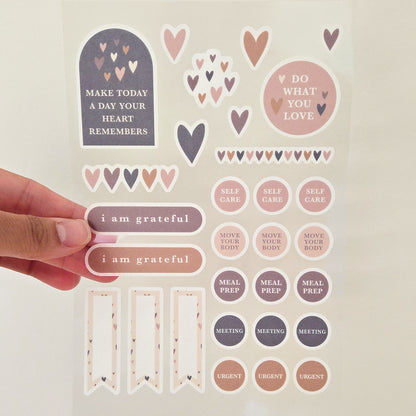 Little Hearts Washi Planner Stickers — Mindful Sticker Sheet for Planners, Journals & Bullet Journaling