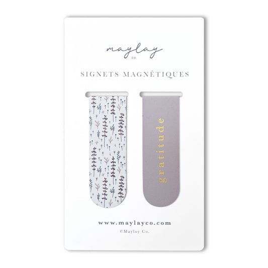 French Lovely Lavender  « Gratitude » Signets Magnétiques / Magnetic Bookmarks (Ensemble de 2) — Pour Livres, Journaux et Agendas