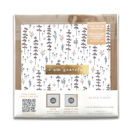 Lovely Lavender "I Am Grateful" Gratitude Greeting Cards (Set of 2) — Pay-It-Forward Thank You Cards