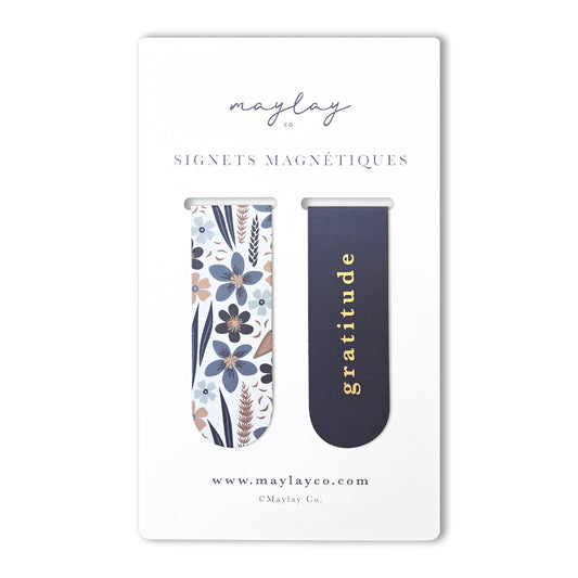 French Misty Bloom  « Gratitude » Signets Magnétiques / Magnetic Bookmarks (Ensemble de 2) — Pour Livres, Journaux et Agendas