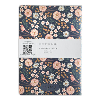 Birdy Floral "I Am Grateful" Jotter Notebook — Gold Foil with Dotted Grid Pages B6 Size