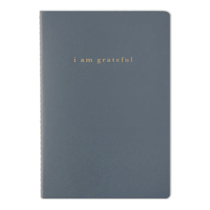 Blue "I Am Grateful" Jotter Notebook — Gold Foil with Dotted Grid Pages B6 Size