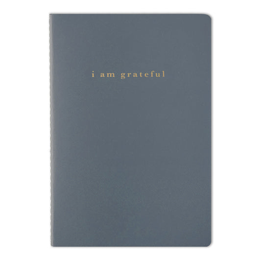 Blue "I Am Grateful" Jotter Notebook — Gold Foil with Dotted Grid Pages B6 Size