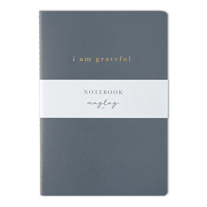 Blue "I Am Grateful" Jotter Notebook — Gold Foil with Dotted Grid Pages B6 Size