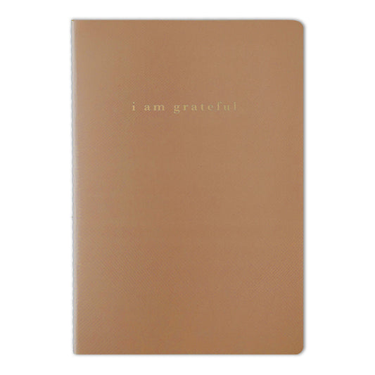 Brown "I Am Grateful" Jotter Notebook — Gold Foil with Dotted Grid Pages B6 Size