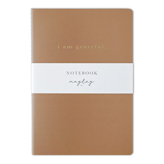 Brown "I Am Grateful" Jotter Notebook — Gold Foil with Dotted Grid Pages B6 Size