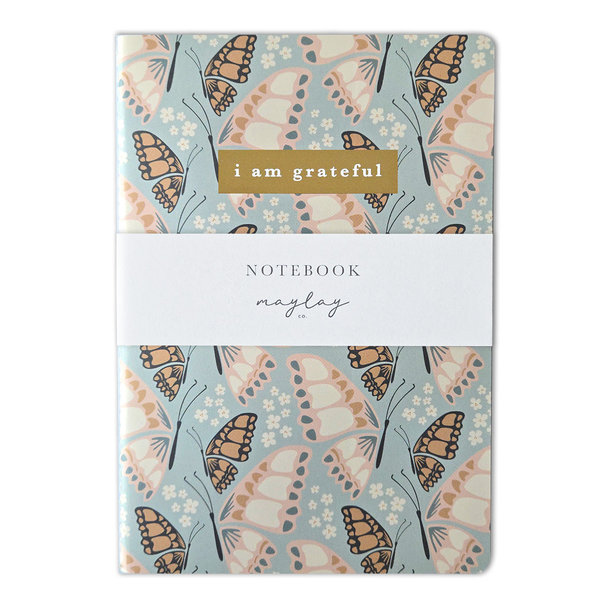 Butterfly Floral "I Am Grateful" Jotter Notebook — Gold Foil with Dotted Grid Pages B6 Size