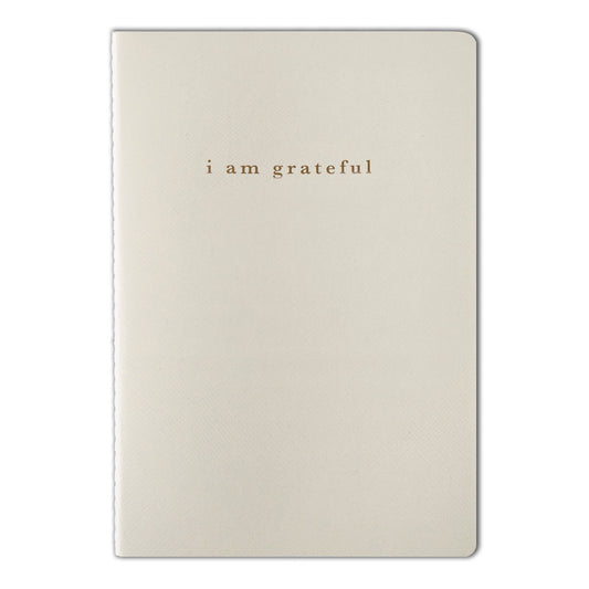 Cream "I Am Grateful" Jotter Notebook — Gold Foil with Dotted Grid Pages B6 Size