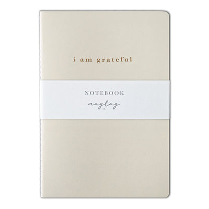 Cream "I Am Grateful" Jotter Notebook — Gold Foil with Dotted Grid Pages B6 Size