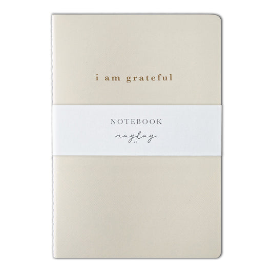 Cream "I Am Grateful" Jotter Notebook — Gold Foil with Dotted Grid Pages B6 Size