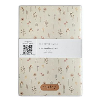 Farmhouse Floral "I Am Grateful" Jotter Notebook — Gold Foil with Dotted Grid Pages B6 Size