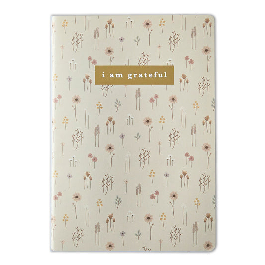 Farmhouse Floral "I Am Grateful" Jotter Notebook — Gold Foil with Dotted Grid Pages B6 Size