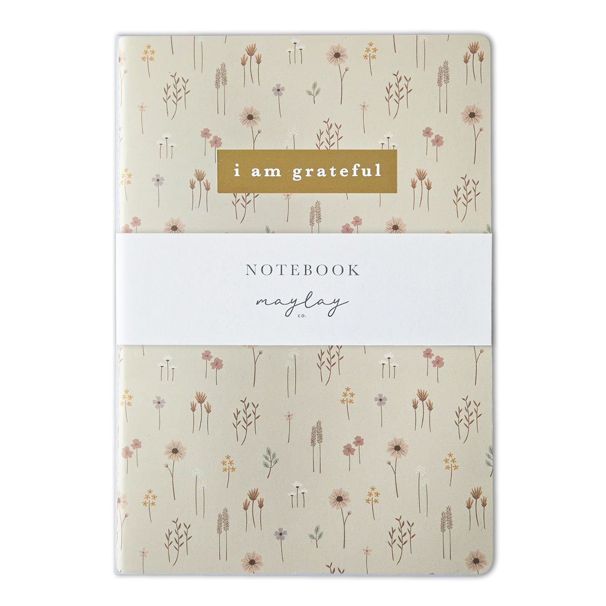 Farmhouse Floral "I Am Grateful" Jotter Notebook — Gold Foil with Dotted Grid Pages B6 Size