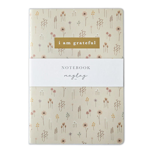 Farmhouse Floral "I Am Grateful" Jotter Notebook — Gold Foil with Dotted Grid Pages B6 Size