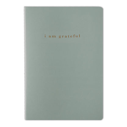 Green "I Am Grateful" Jotter Notebook — Gold Foil with Dotted Grid Pages B6 Size
