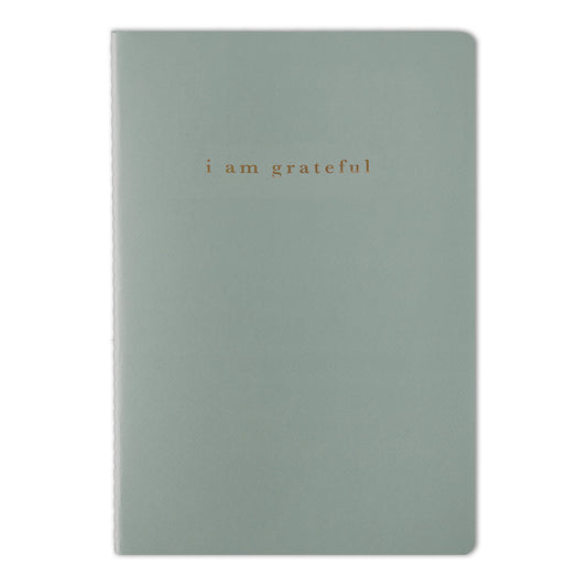 Green "I Am Grateful" Jotter Notebook — Gold Foil with Dotted Grid Pages B6 Size