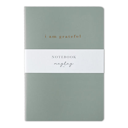 Green "I Am Grateful" Jotter Notebook — Gold Foil with Dotted Grid Pages B6 Size