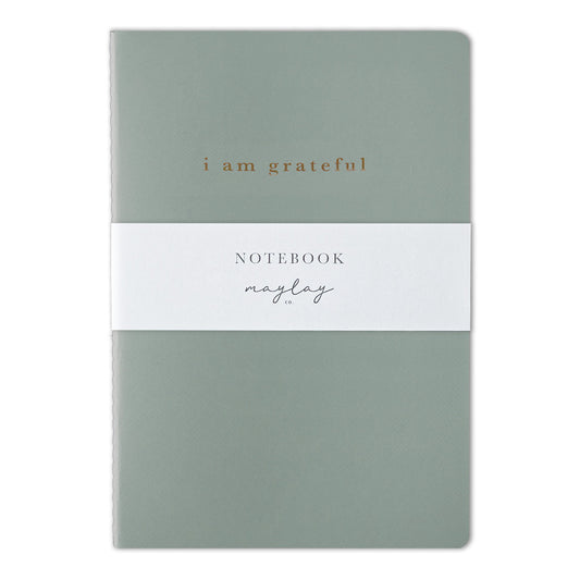Green "I Am Grateful" Jotter Notebook — Gold Foil with Dotted Grid Pages B6 Size
