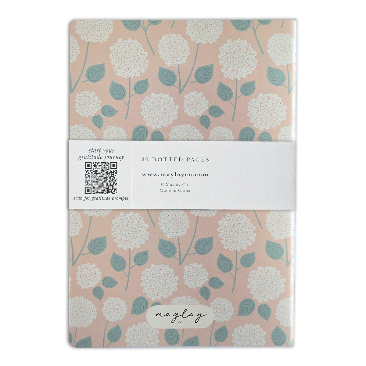 Hydrangeas Floral "I Am Grateful" Jotter Notebook — Gold Foil with Dotted Grid Pages B6 Size