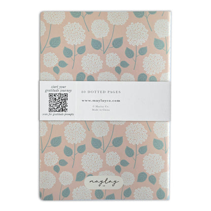 Hydrangeas Floral "I Am Grateful" Jotter Notebook — Gold Foil with Dotted Grid Pages B6 Size