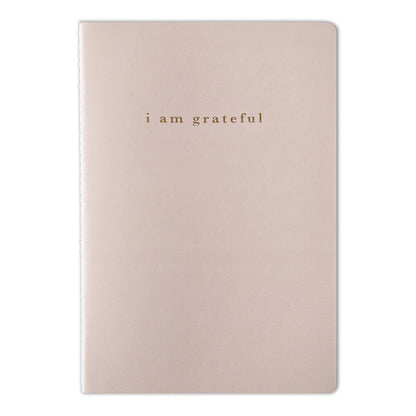 Pink "I Am Grateful" Jotter Notebook — Gold Foil with Dotted Grid Pages B6 Size